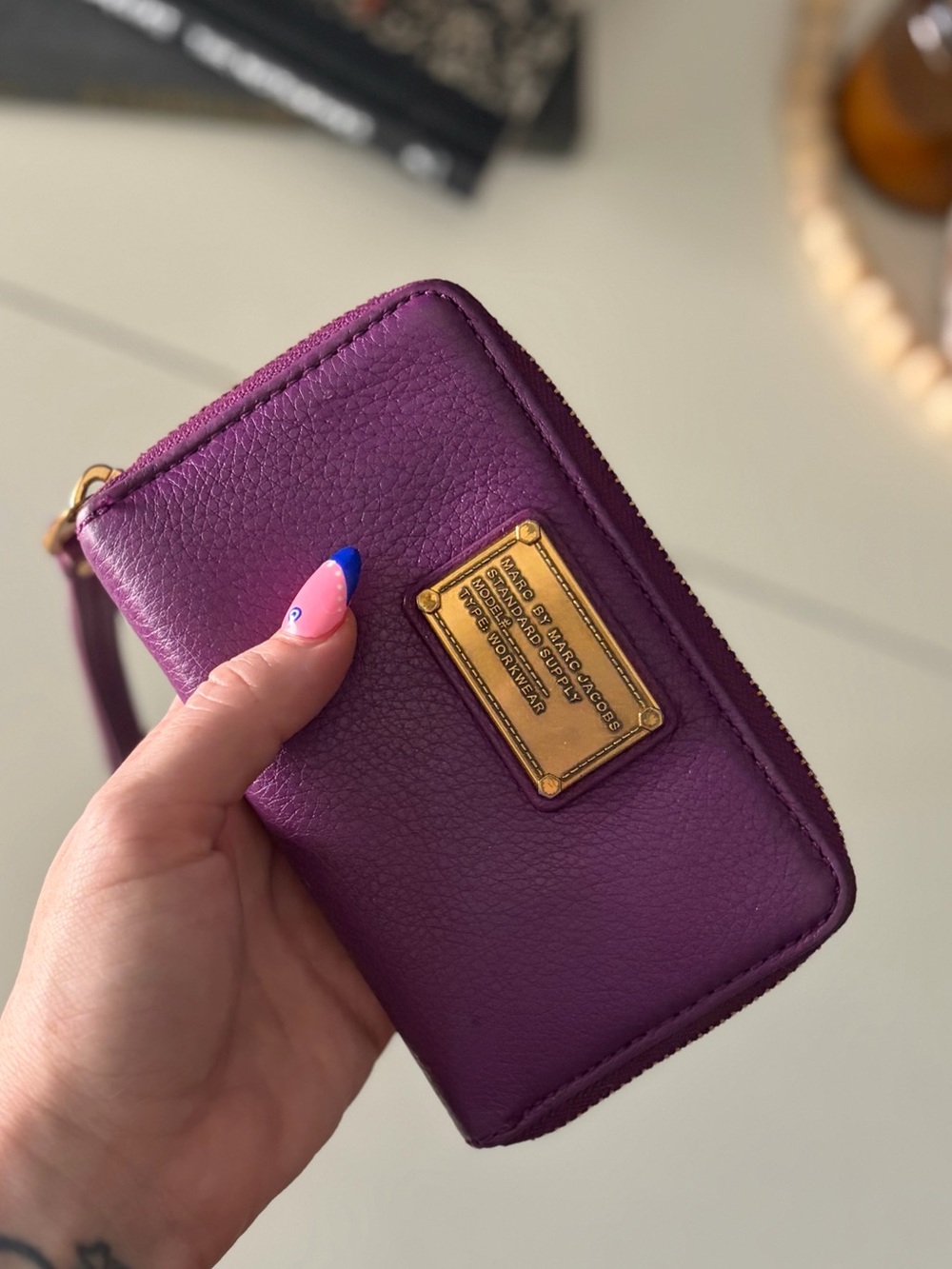 Marc by Marc Jacobs Purple Pebbled Leather Wallet with Gold Plaque